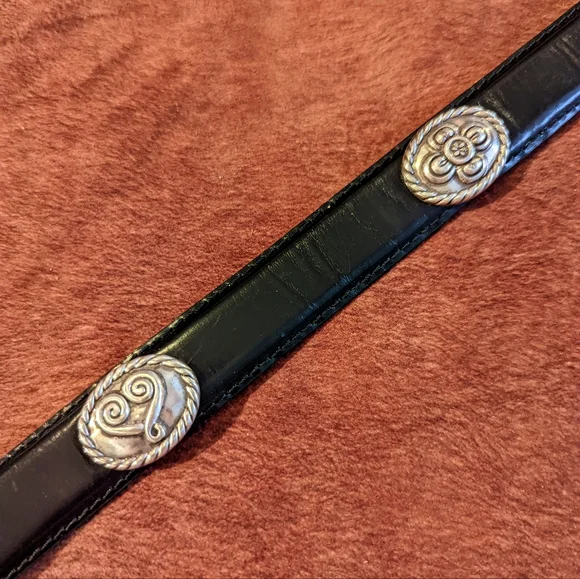 Studio Barse Black Leather Belt with Silver Conchos and Buckle - Picture 7 of 13